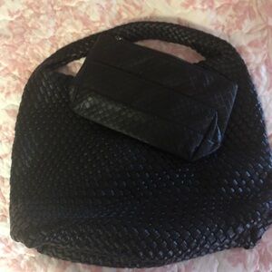 Chic Black Woven Shoulder Bag Set